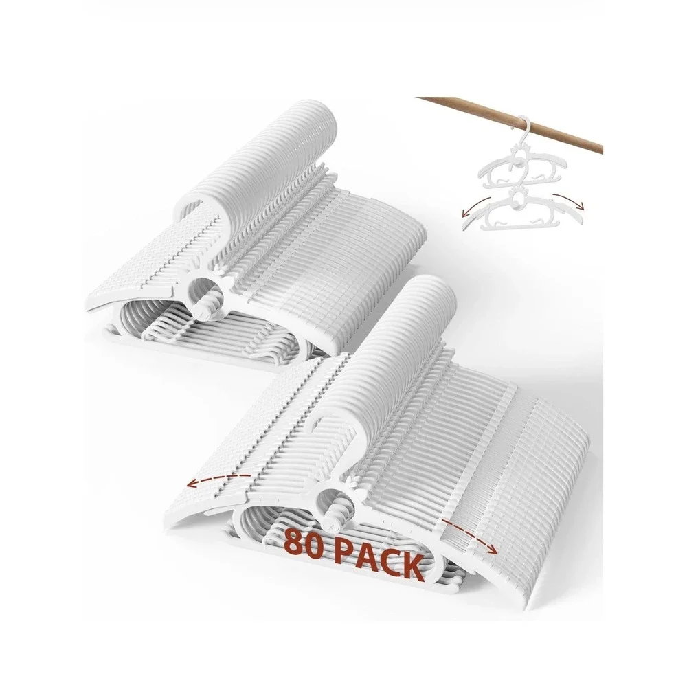 Piglog 80Pack White Adjustable Baby Hangers Plastic Toddler Kids Clothes Hangers